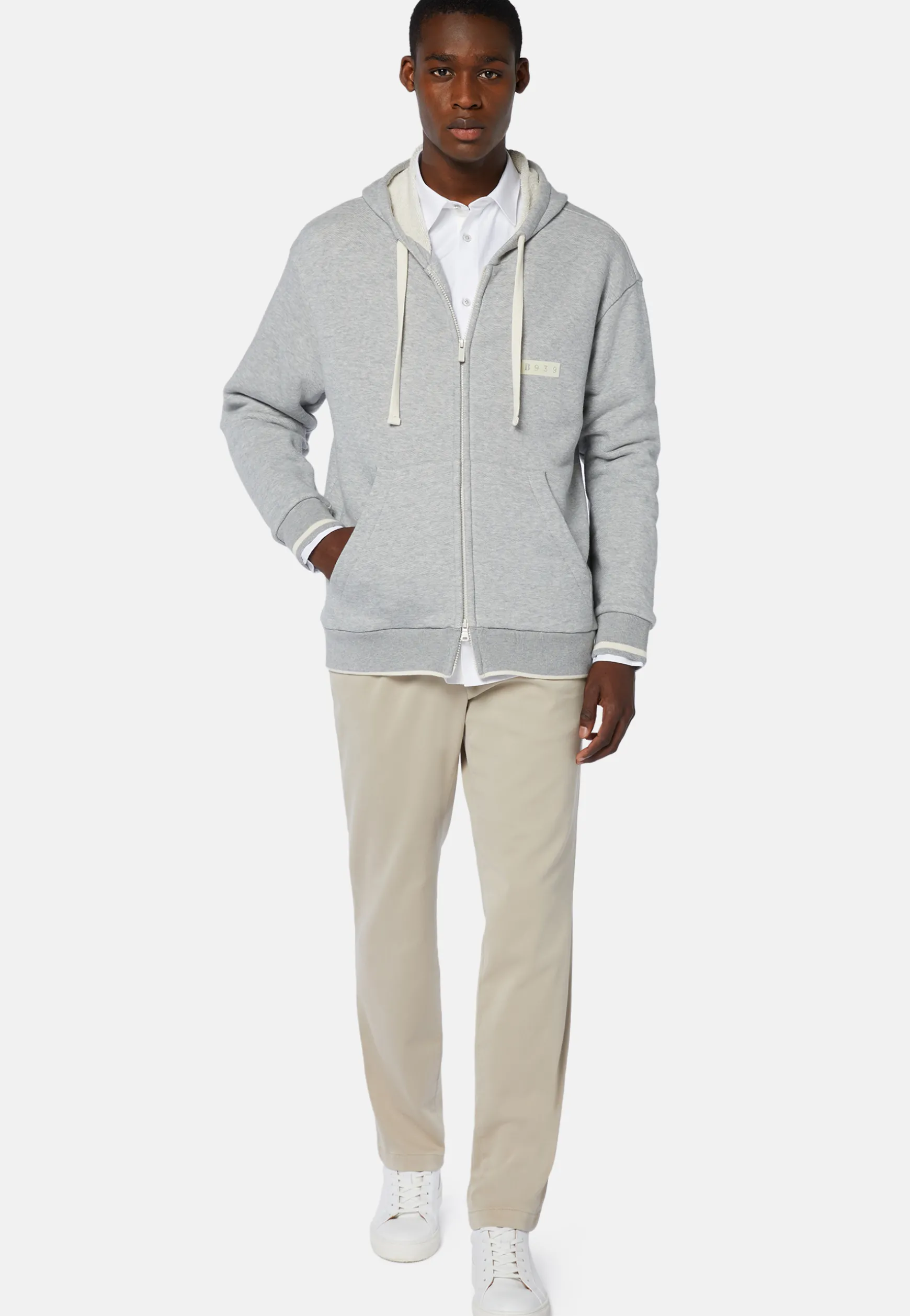 B939 Full-Zip Sweatshirt in a Cotton and Nylon Blend|Boggi Milano Hot