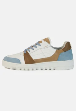 Beige and Sky Blue Leather Trainers|Boggi Milano Cheap