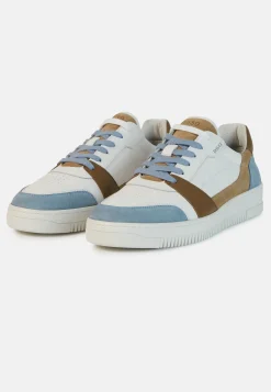 Beige and Sky Blue Leather Trainers|Boggi Milano Cheap