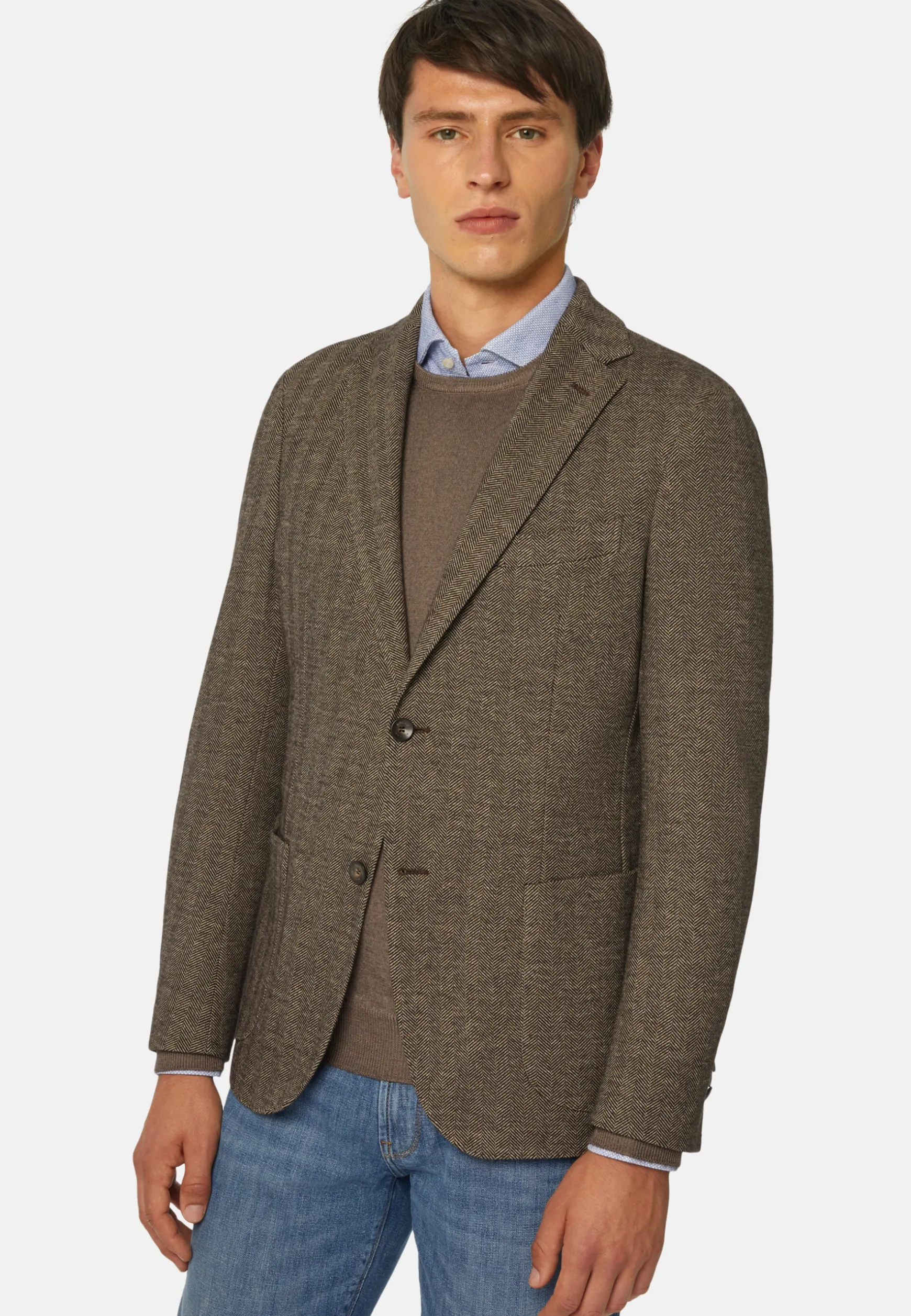 Herringbone Jacket In Wool And Cotton|Boggi Milano New