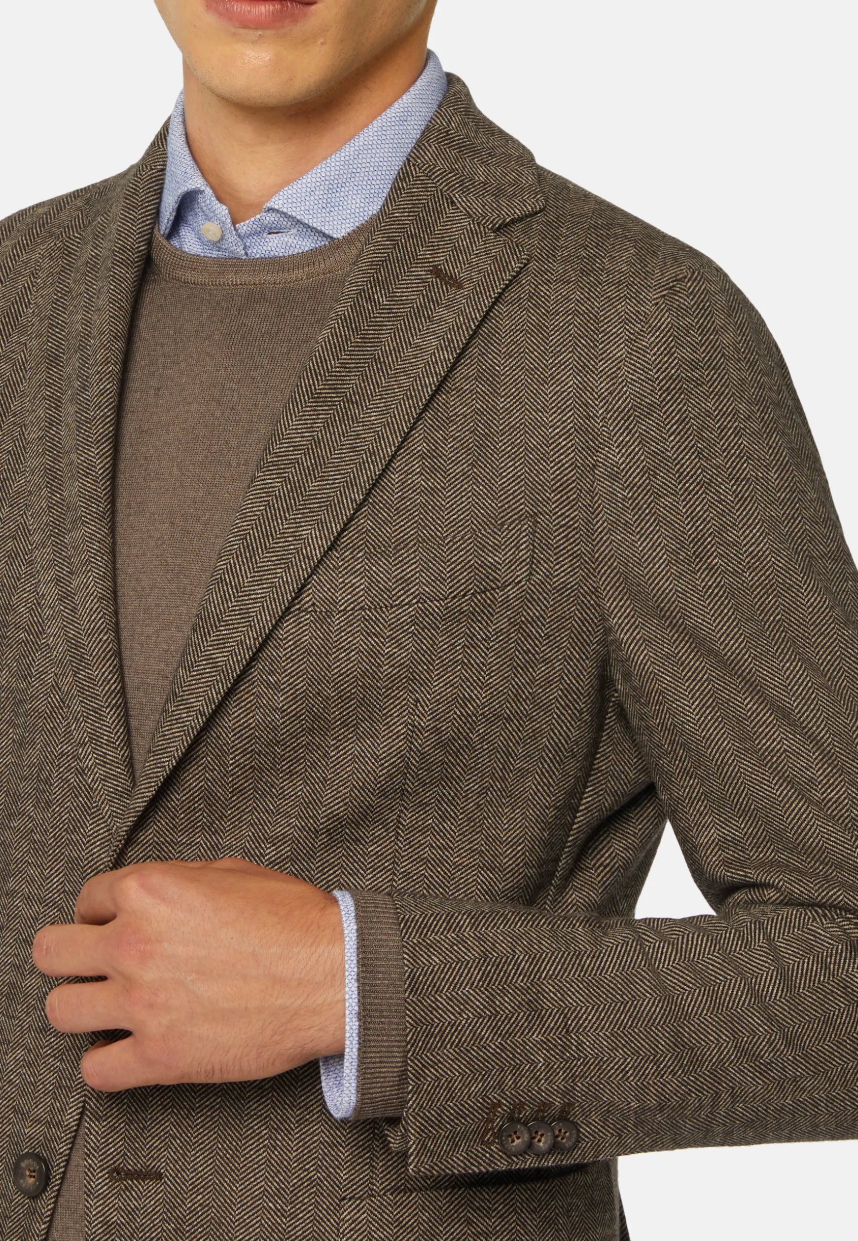 Herringbone Jacket In Wool And Cotton|Boggi Milano New