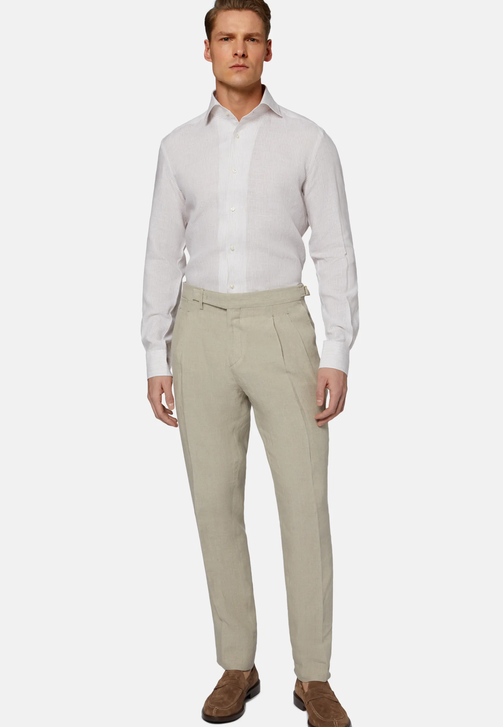 Beige Striped Regular Fit Linen Shirt|Boggi Milano Discount