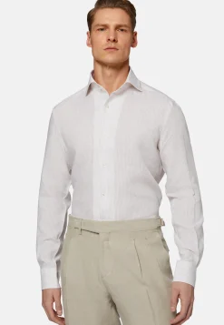 Beige Striped Regular Fit Linen Shirt|Boggi Milano Discount