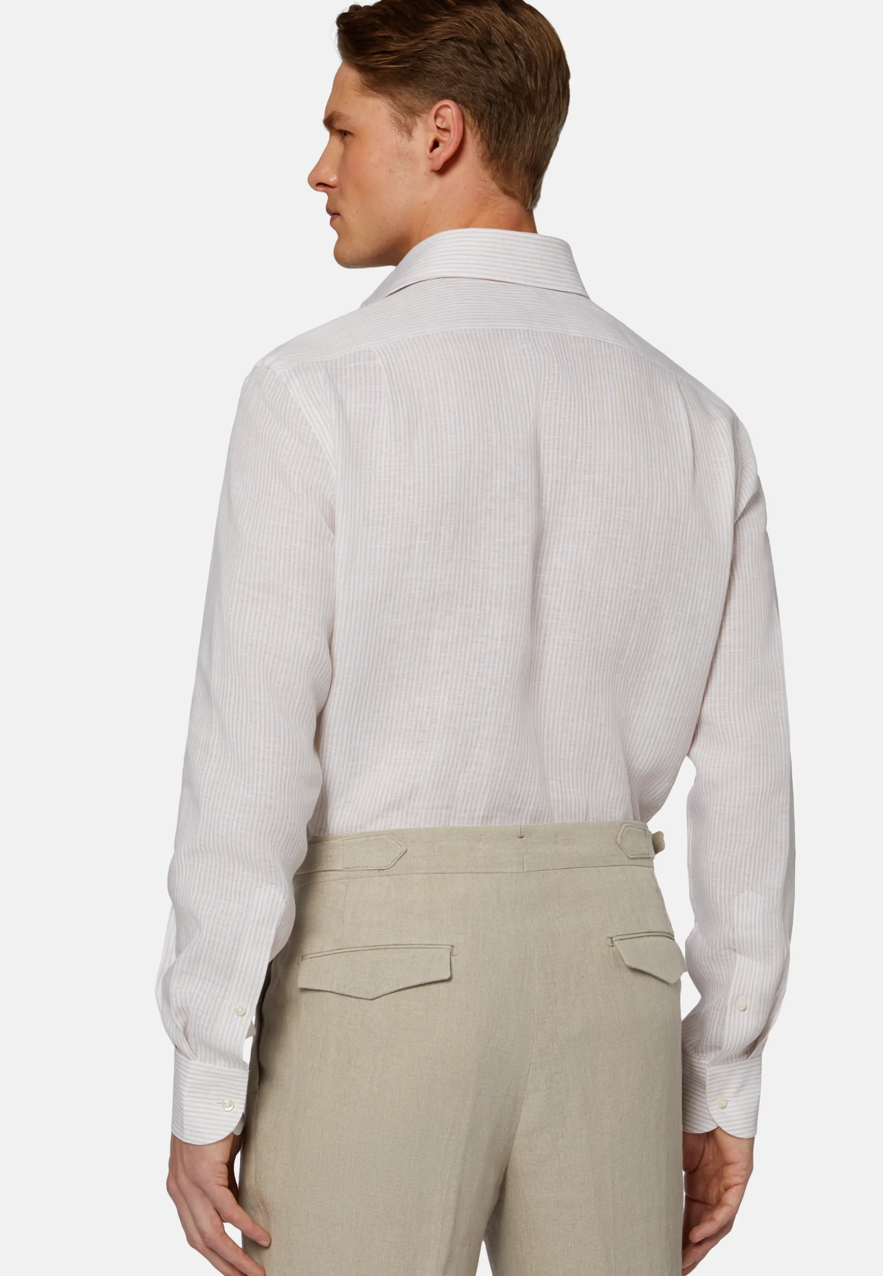 Beige Striped Regular Fit Linen Shirt|Boggi Milano Discount