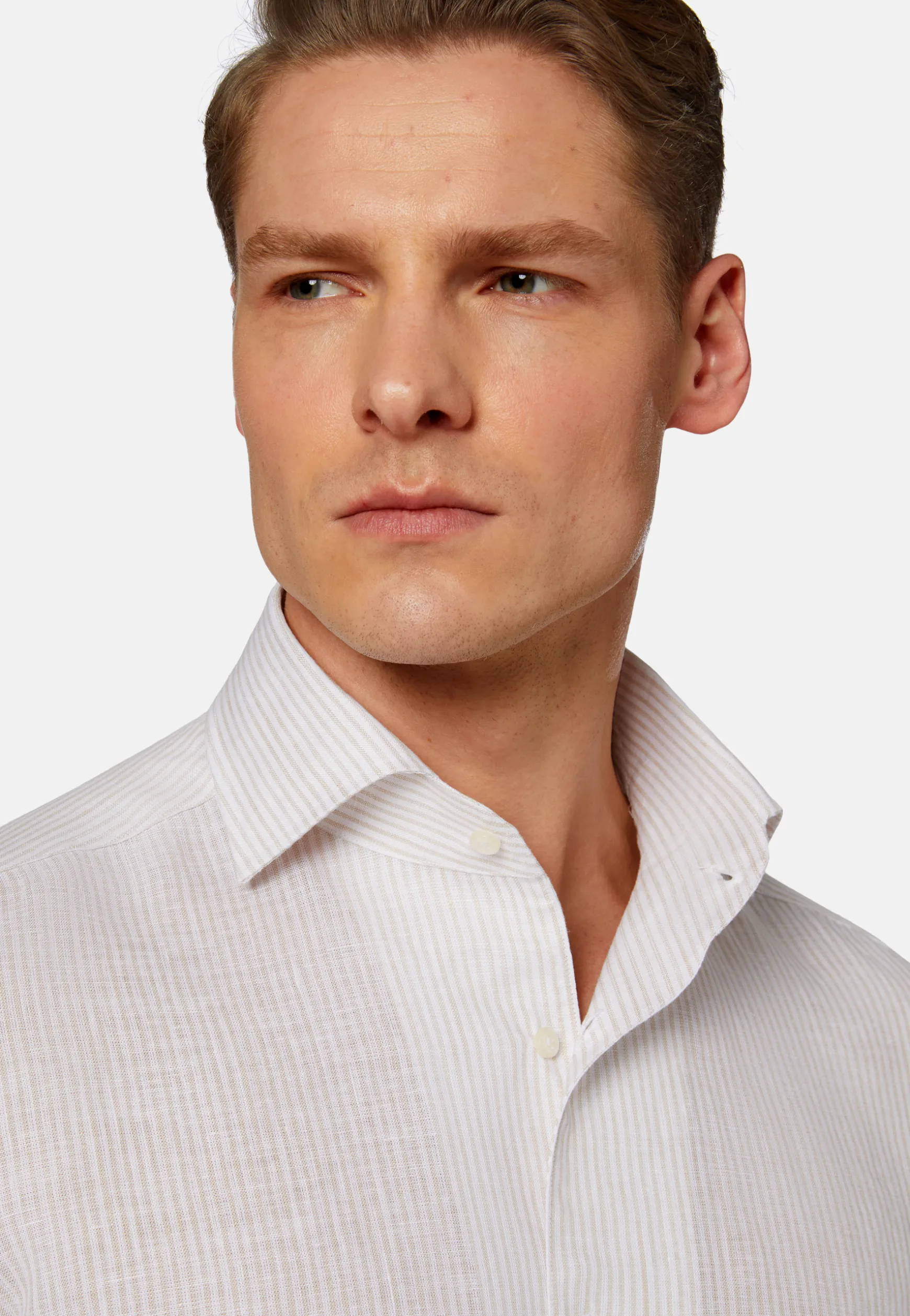 Beige Striped Regular Fit Linen Shirt|Boggi Milano Discount