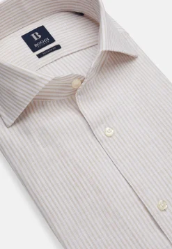 Beige Striped Regular Fit Linen Shirt|Boggi Milano Discount