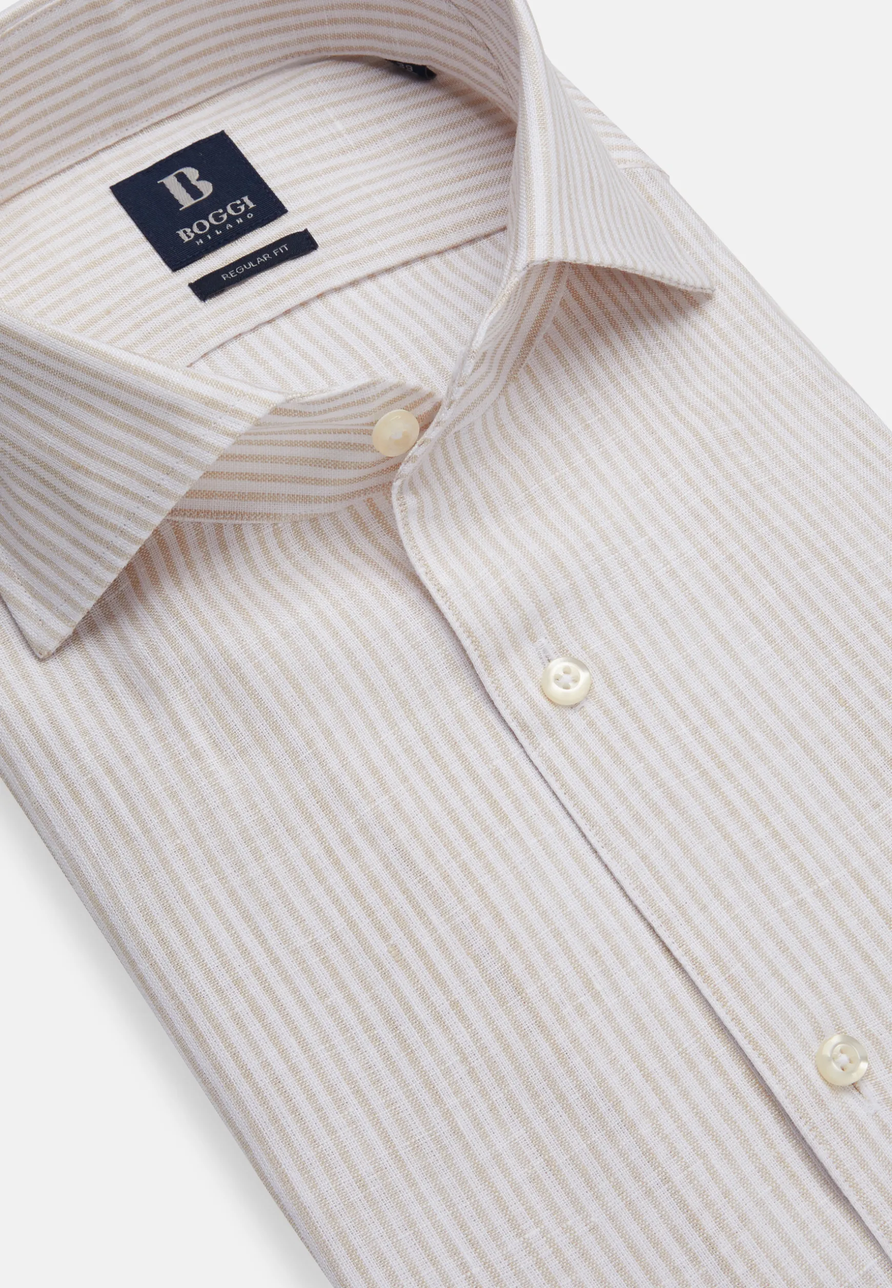 Beige Striped Regular Fit Linen Shirt|Boggi Milano Discount