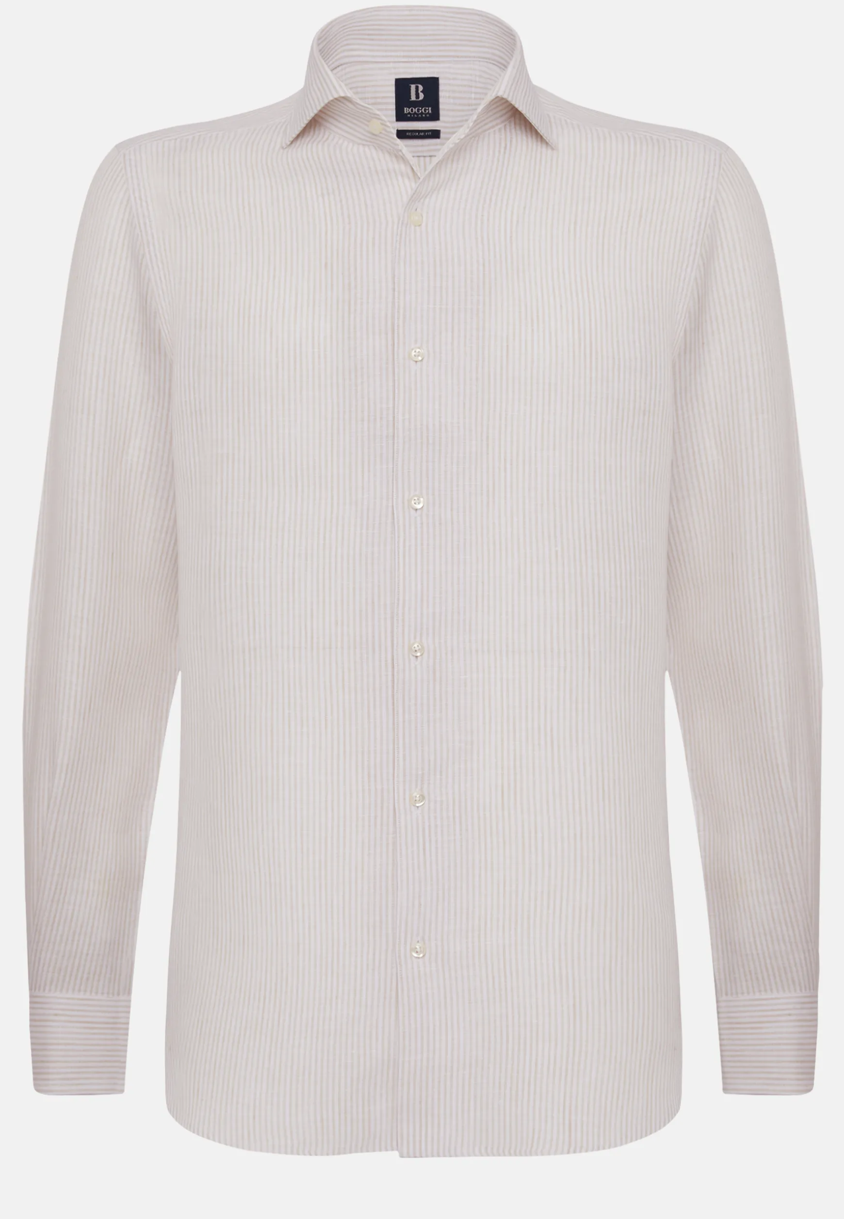 Beige Striped Regular Fit Linen Shirt|Boggi Milano Discount