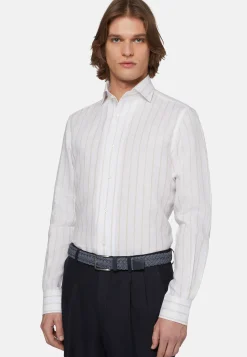 Beige Striped Regular Fit Linen Shirt|Boggi Milano Cheap