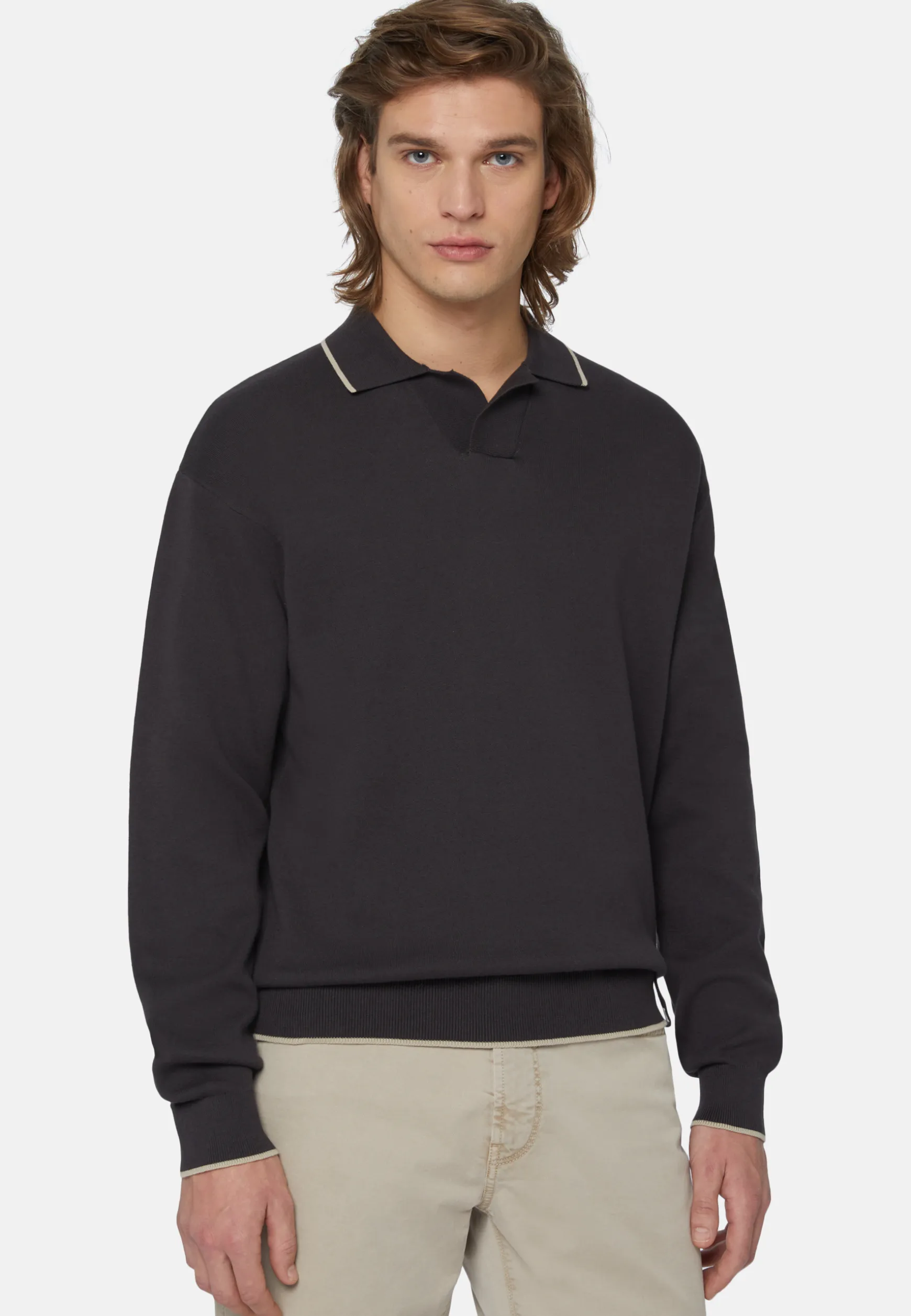 Cotton Open Neck Polo Jumper|Boggi Milano Hot