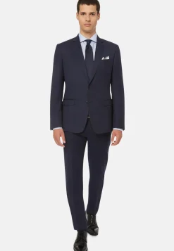 Blue Micro Textured Stretch Wool Suit|Boggi Milano Outlet