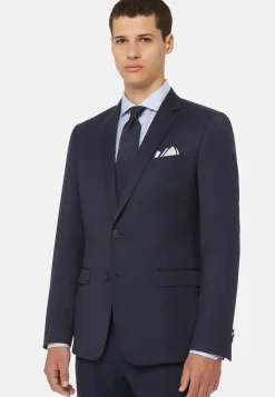 Blue Micro Textured Stretch Wool Suit|Boggi Milano Outlet