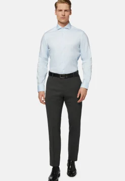 Blue pin point cotton slim fit shirt|Boggi Milano Discount