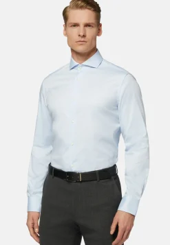 Blue pin point cotton slim fit shirt|Boggi Milano Discount