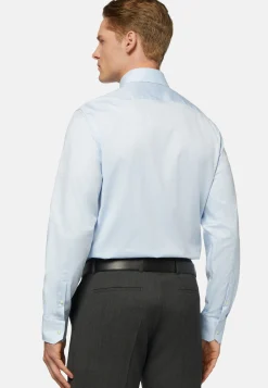 Blue pin point cotton slim fit shirt|Boggi Milano Discount