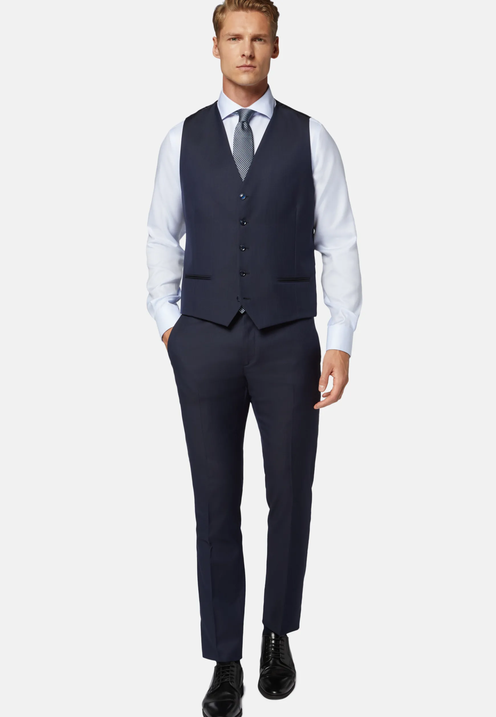 Blue Pinstripe Wool Waistcoat|Boggi Milano Discount