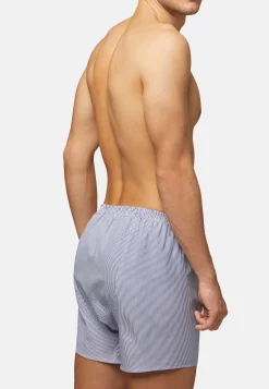 Blue Striped Cotton Boxer Shorts|Boggi Milano Outlet