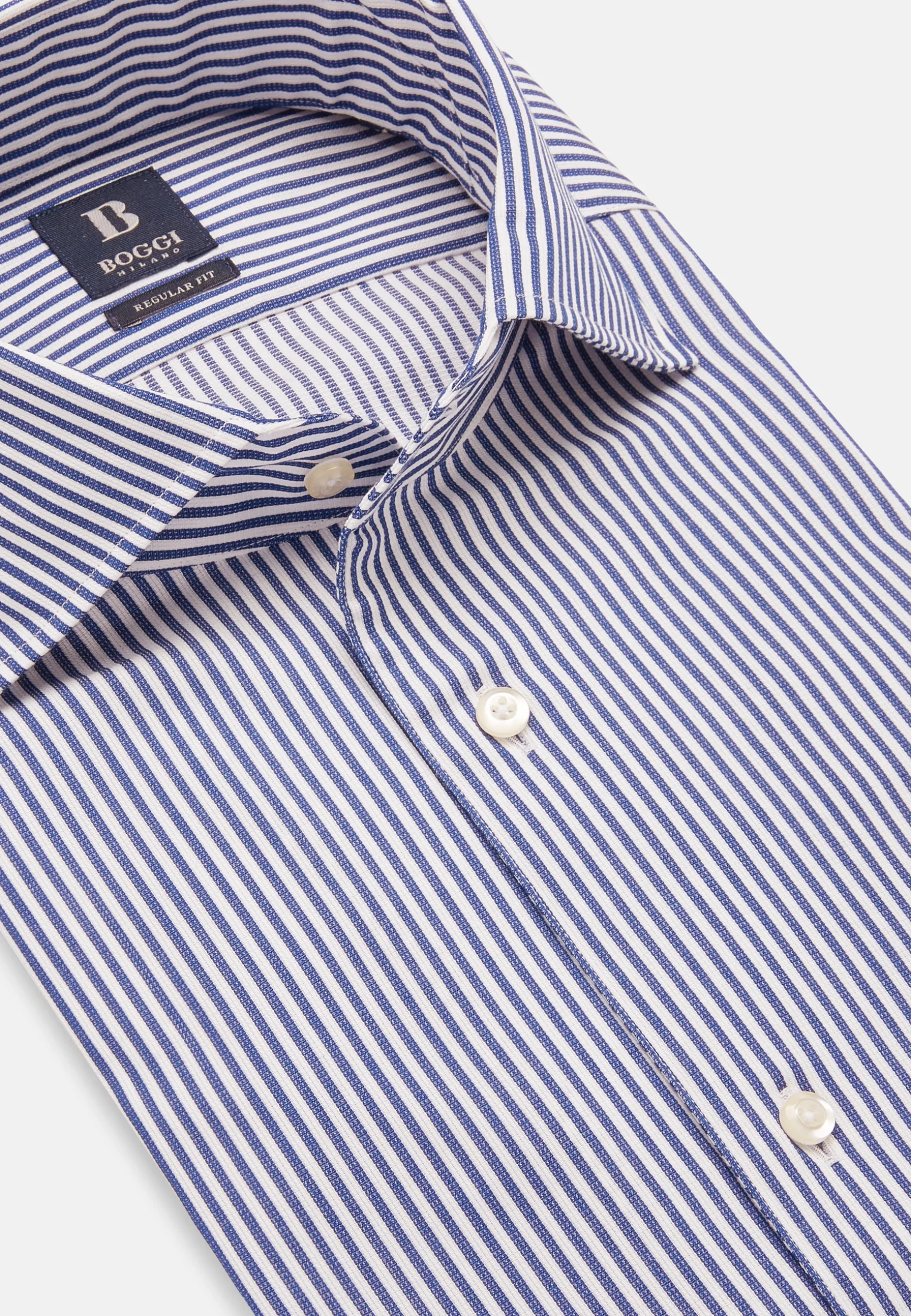 Striped Cotton Dobby Shirt Regular Fit|Boggi Milano Best