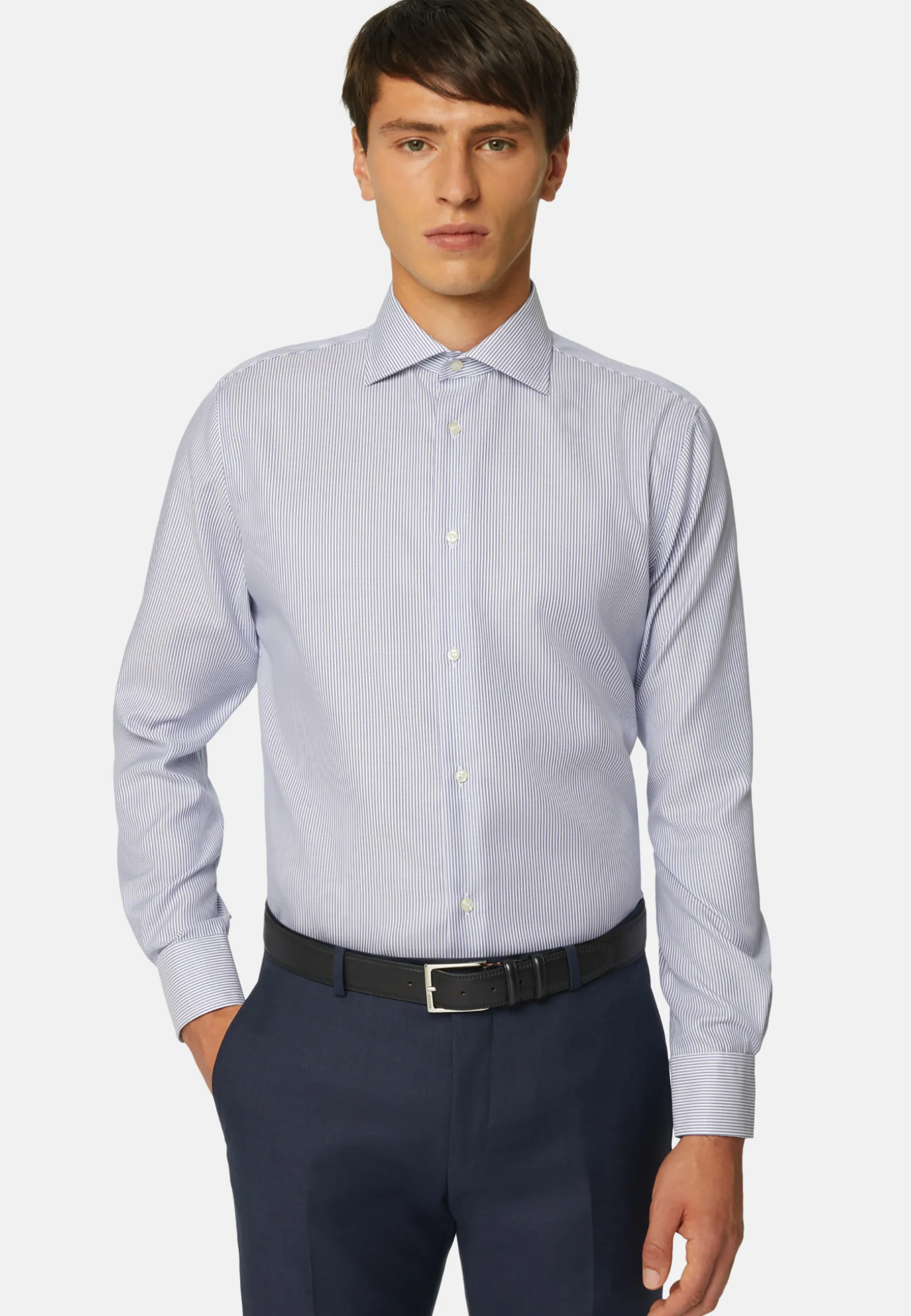 Striped Cotton Dobby Shirt Regular Fit|Boggi Milano Best