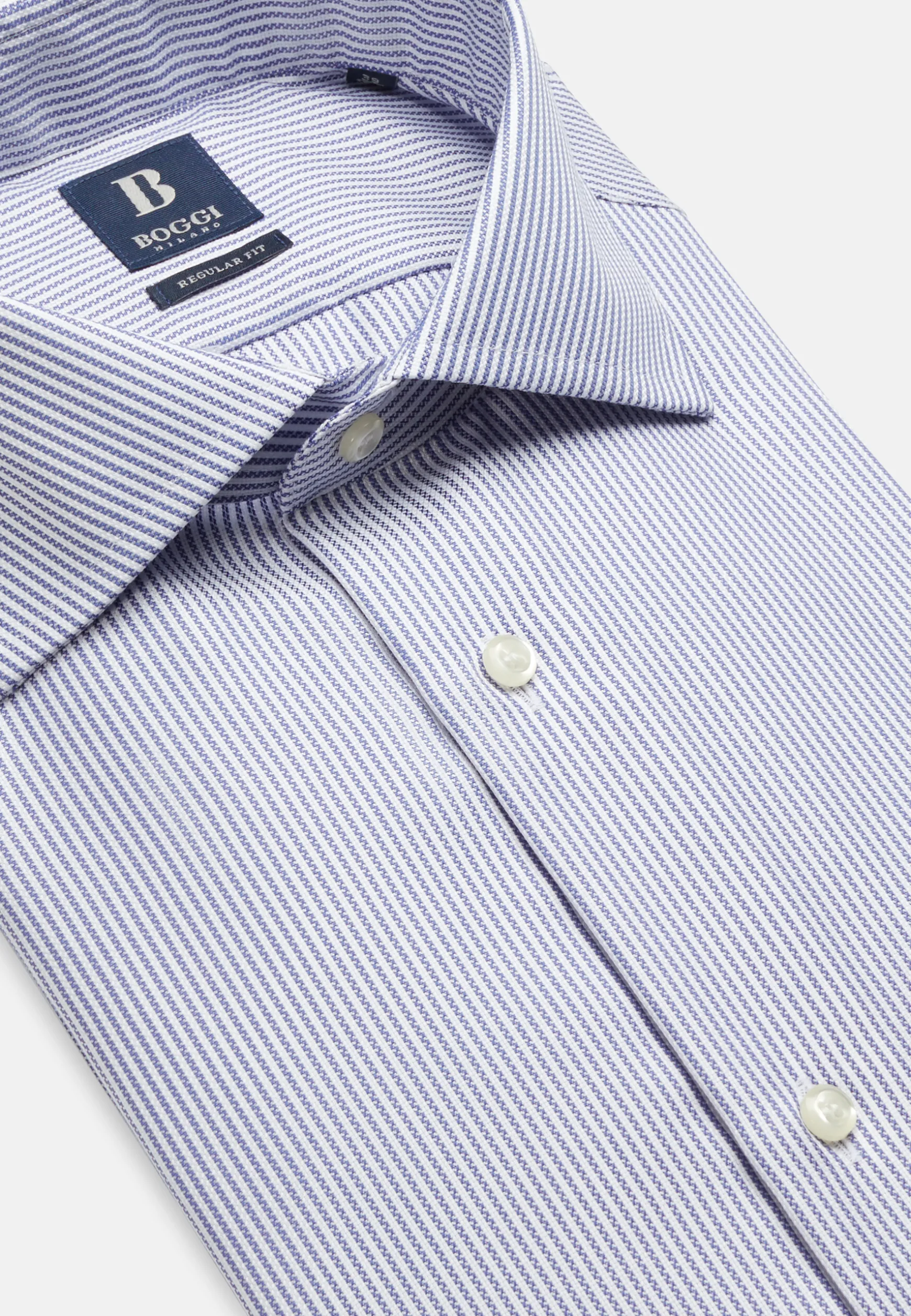 Striped Cotton Dobby Shirt Regular Fit|Boggi Milano Best