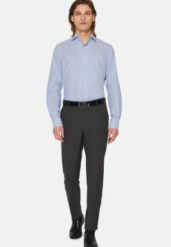 Blue Striped Regular Fit Shirt In Cotton Dobby|Boggi Milano Flash Sale