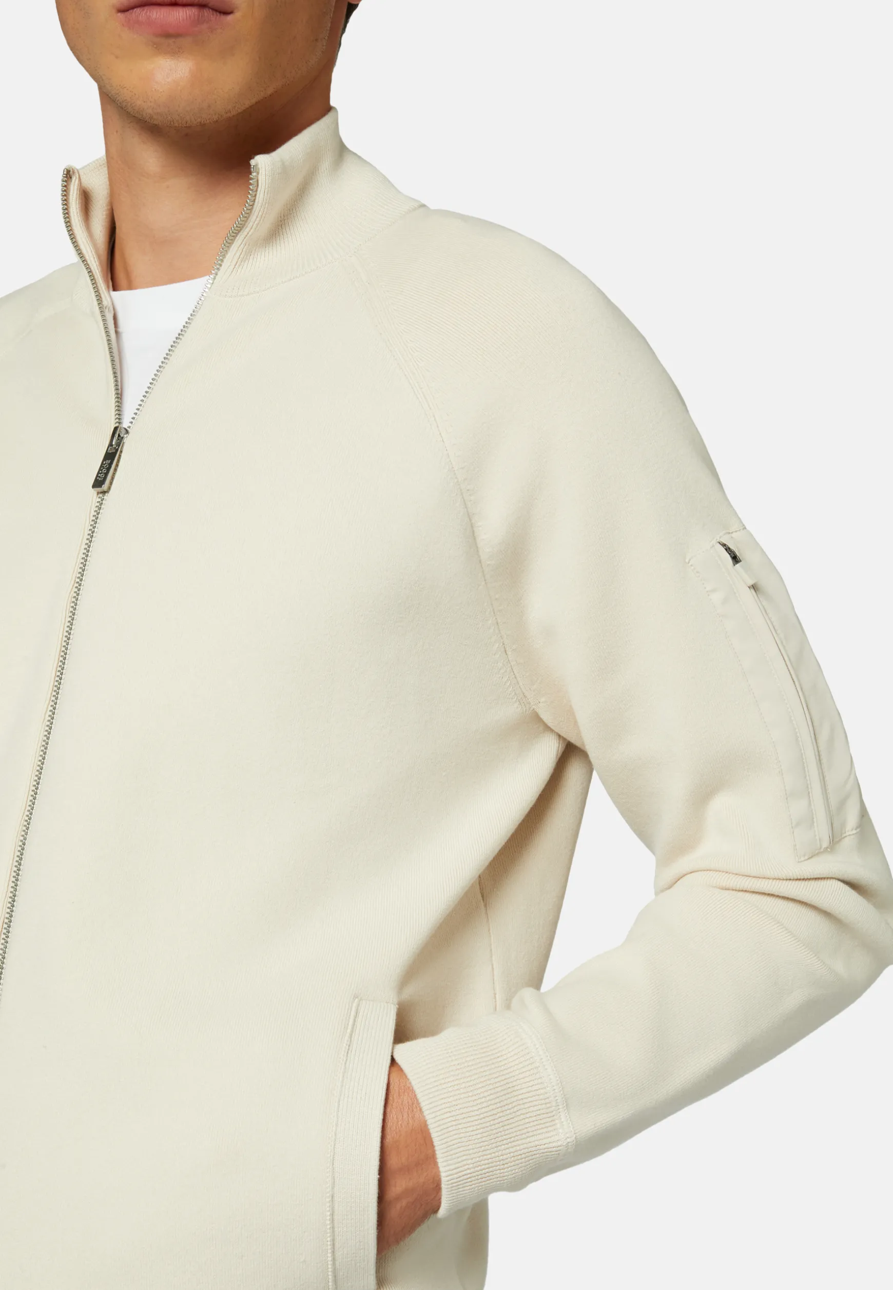 Cream Full Zip Sweatshirt in Technical Cotton|Boggi Milano Online