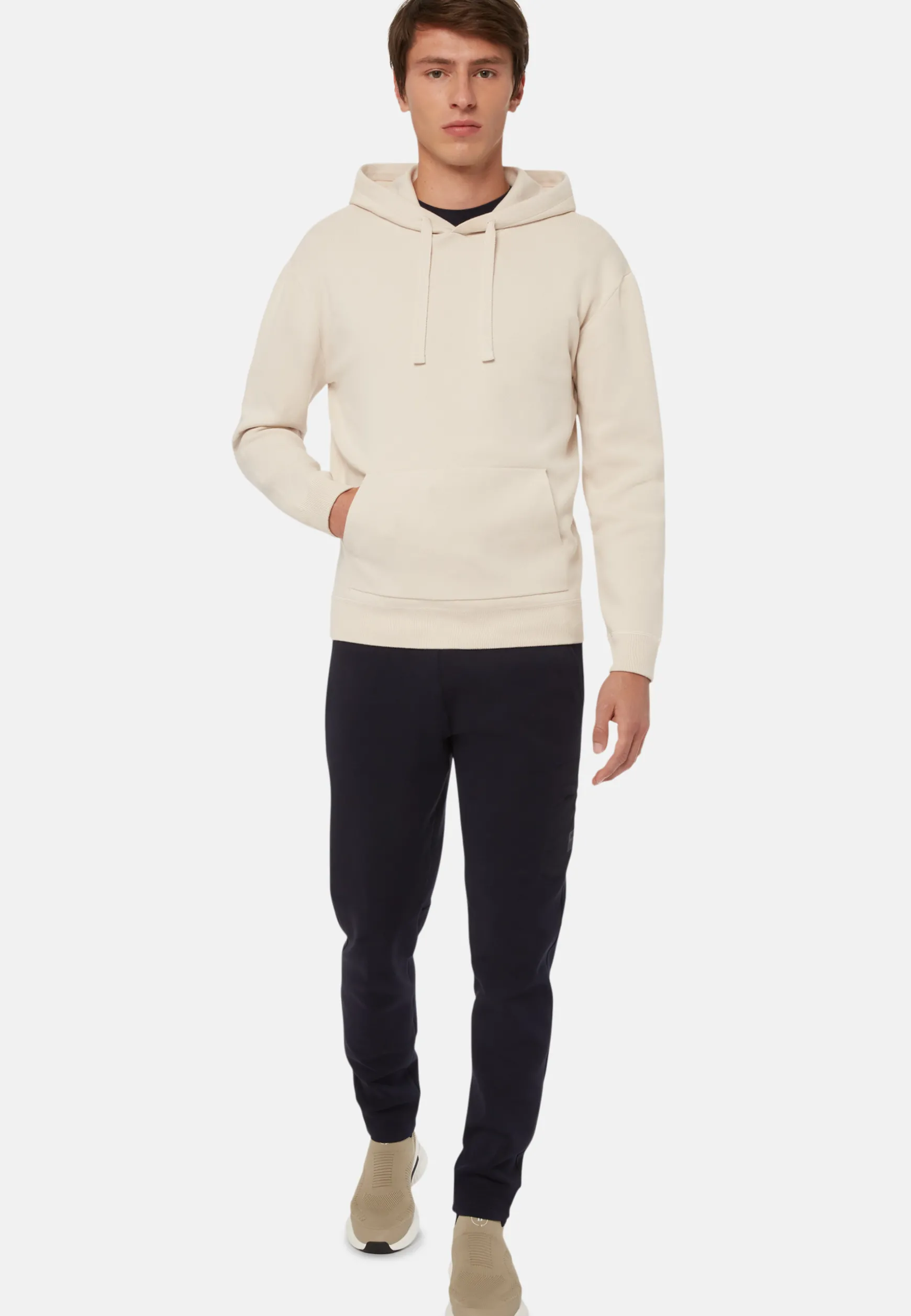 Cream Hoodie in Technical Cotton Jersey Fleece|Boggi Milano Flash Sale