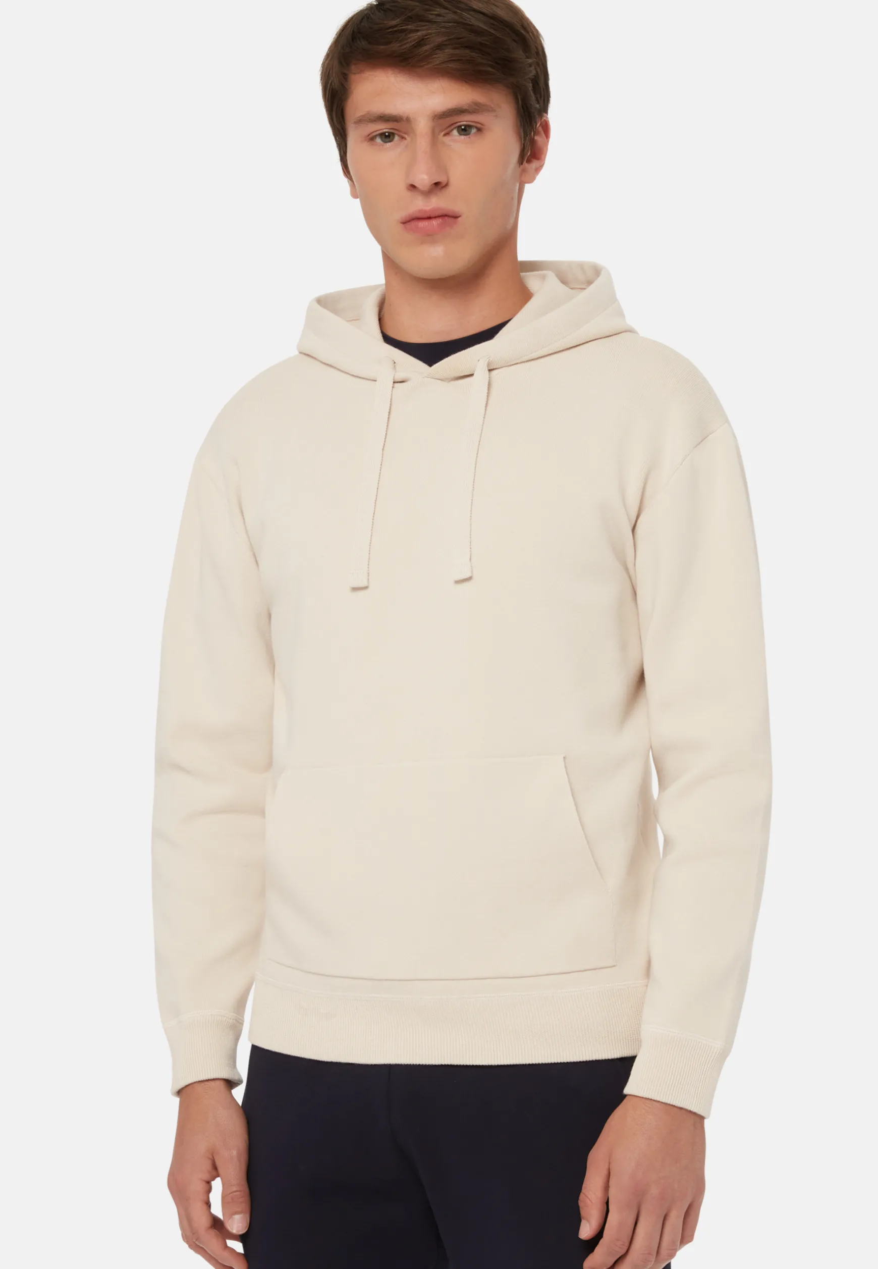 Cream Hoodie in Technical Cotton Jersey Fleece|Boggi Milano Flash Sale