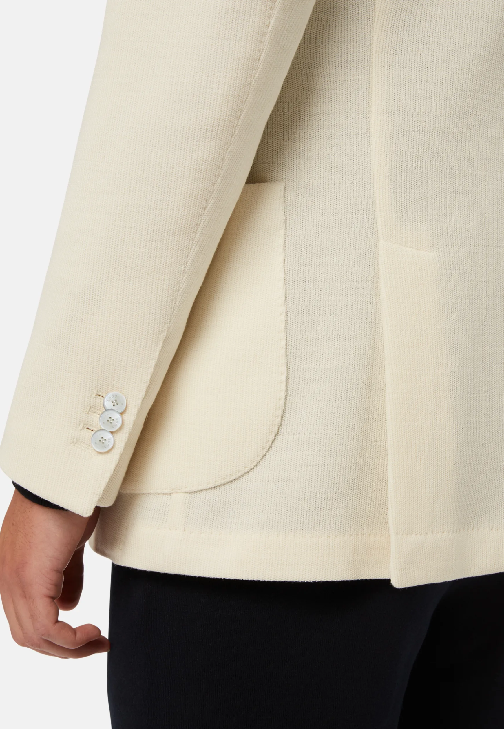 Cream Textured Wool Jersey Jacket|Boggi Milano Best Sale