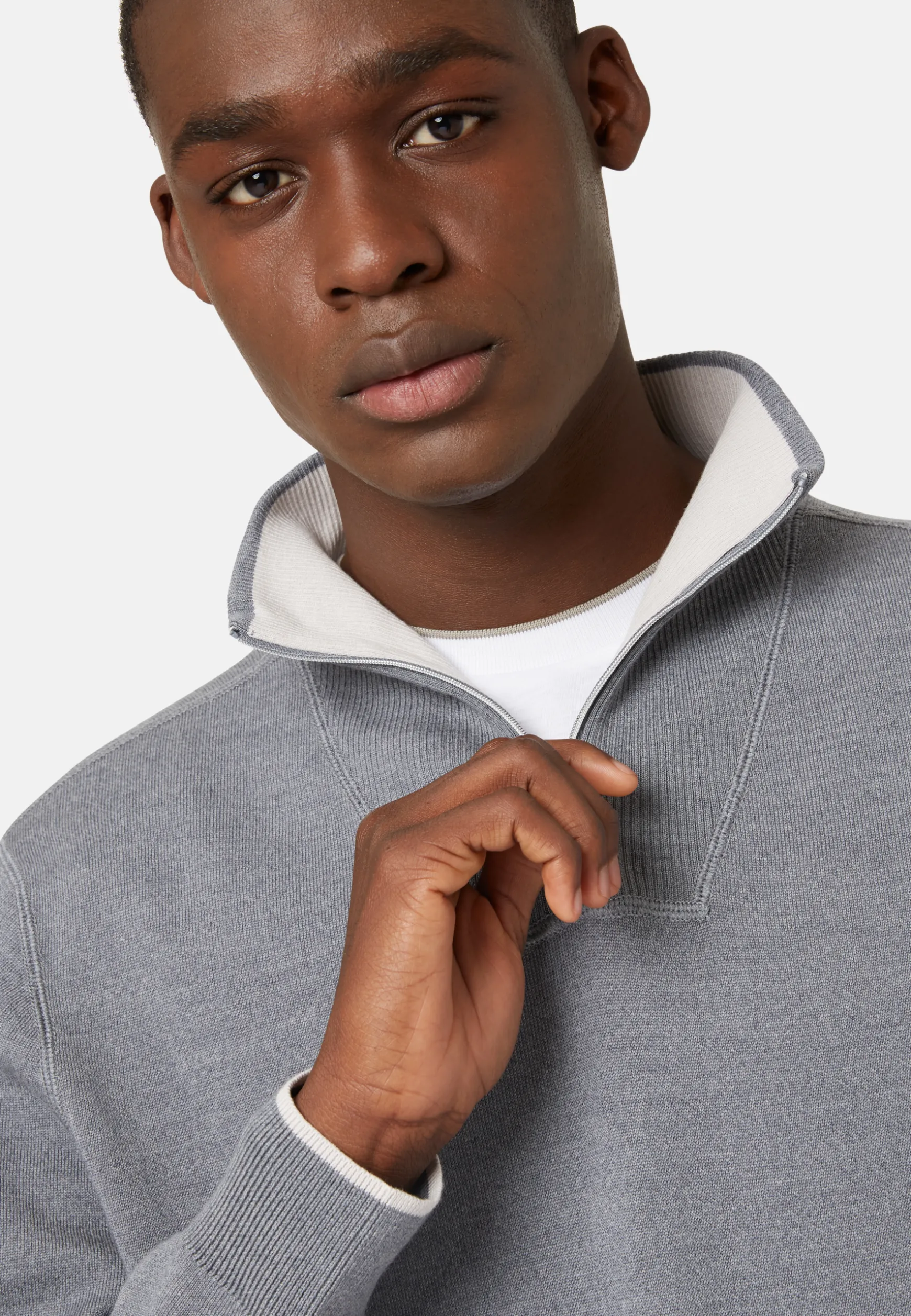 Double Half Zip Jumper In Wool Nylon Cotton|Boggi Milano Cheap