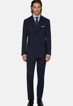 Double-Breasted Navy Houndstooth Suit in Wool|Boggi Milano New