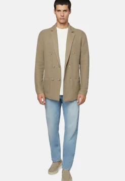 Dove Grey Cotton Crepe Knit Double-Breasted Jacket|Boggi Milano Shop