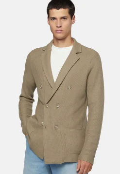 Dove Grey Cotton Crepe Knit Double-Breasted Jacket|Boggi Milano Shop