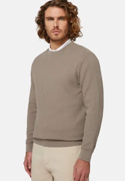 Dove Grey Crew Neck Cotton Jumper|Boggi Milano Shop