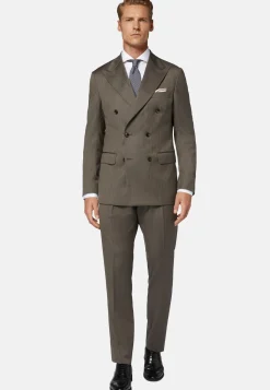 Dove Grey Double Breasted Herringbone Suit In Wool|Boggi Milano Outlet
