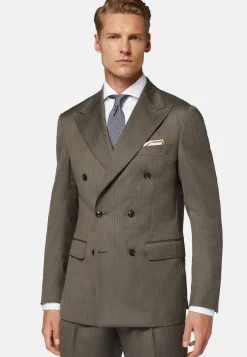 Dove Grey Double Breasted Herringbone Suit In Wool|Boggi Milano Outlet