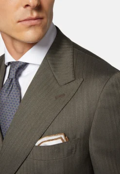 Dove Grey Double Breasted Herringbone Suit In Wool|Boggi Milano Outlet