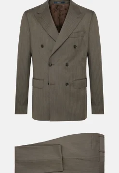 Dove Grey Double Breasted Herringbone Suit In Wool|Boggi Milano Outlet