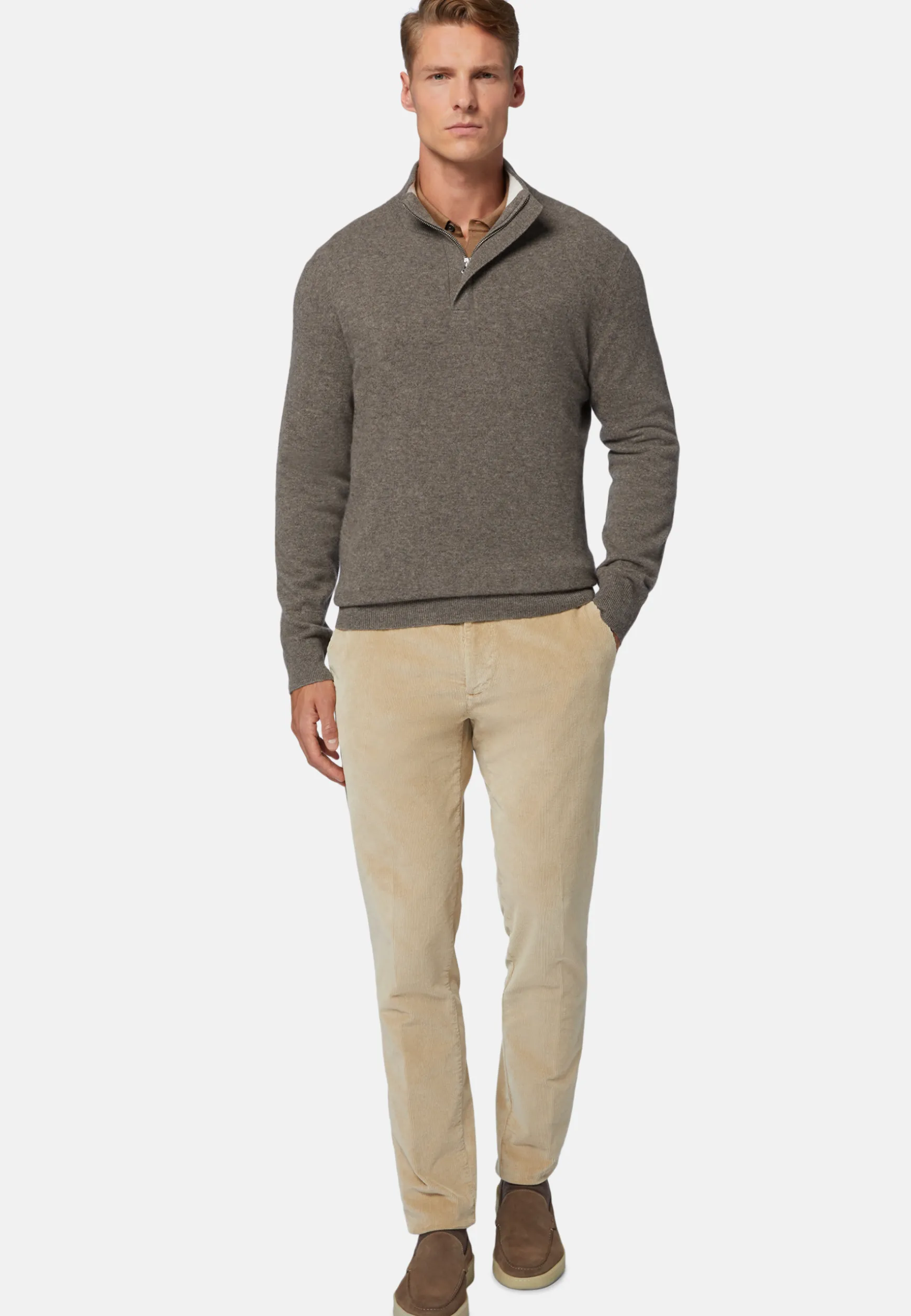 Dove Grey Half-Zip Jumper in Cashmere|Boggi Milano Outlet