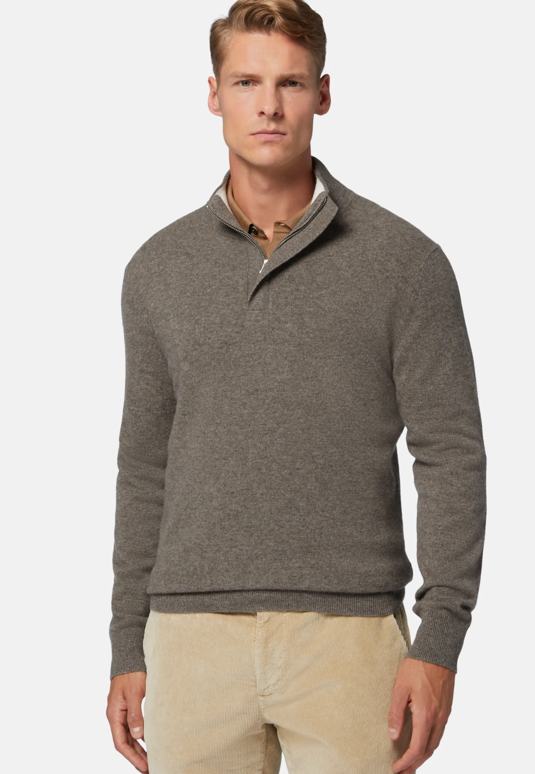 Dove Grey Half-Zip Jumper in Cashmere|Boggi Milano Outlet