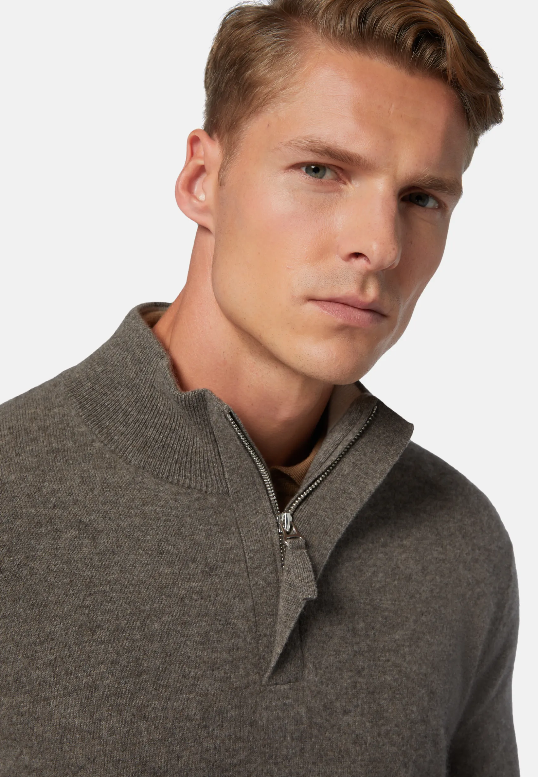 Dove Grey Half-Zip Jumper in Cashmere|Boggi Milano Outlet