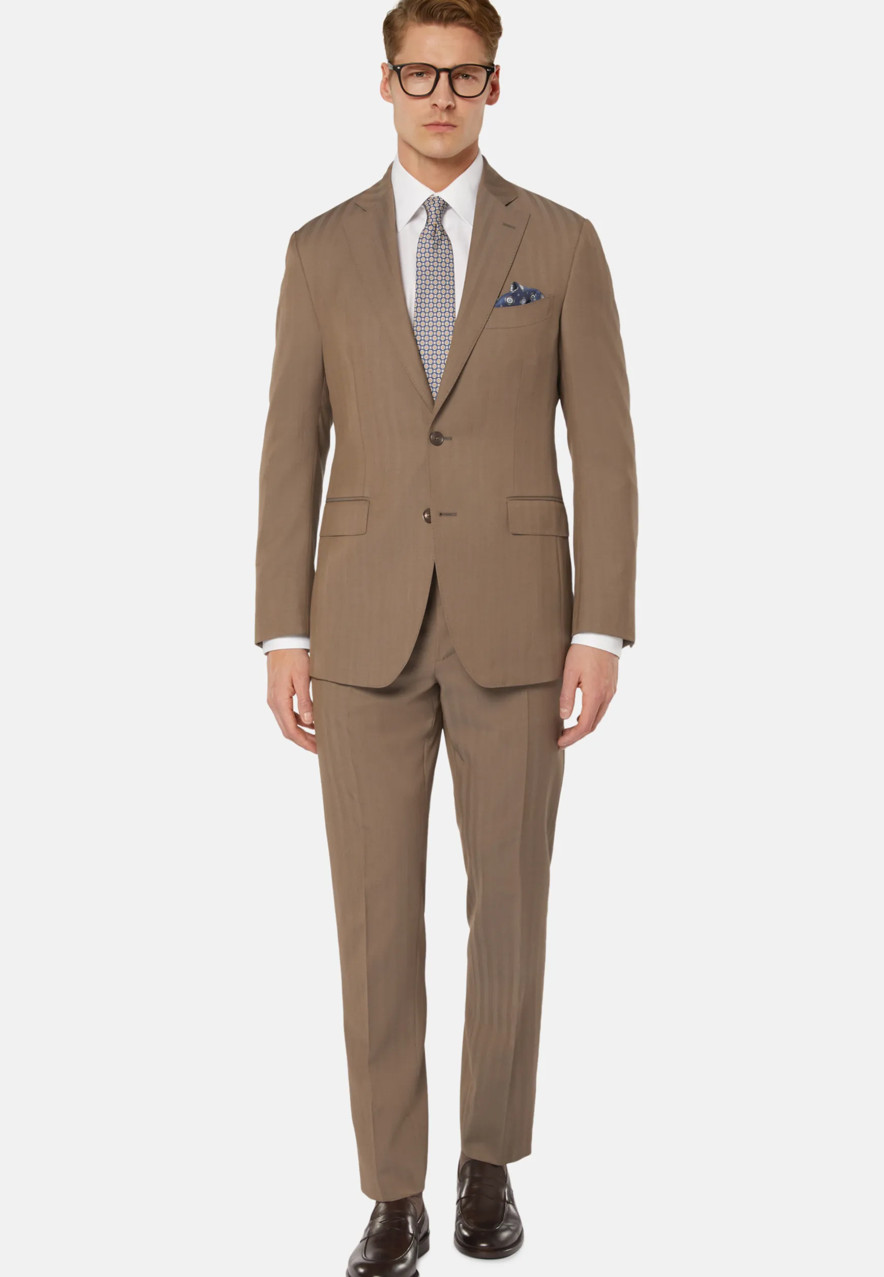 Dove Grey Herringbone Suit In Super 130 Pure Wool|Boggi Milano Cheap