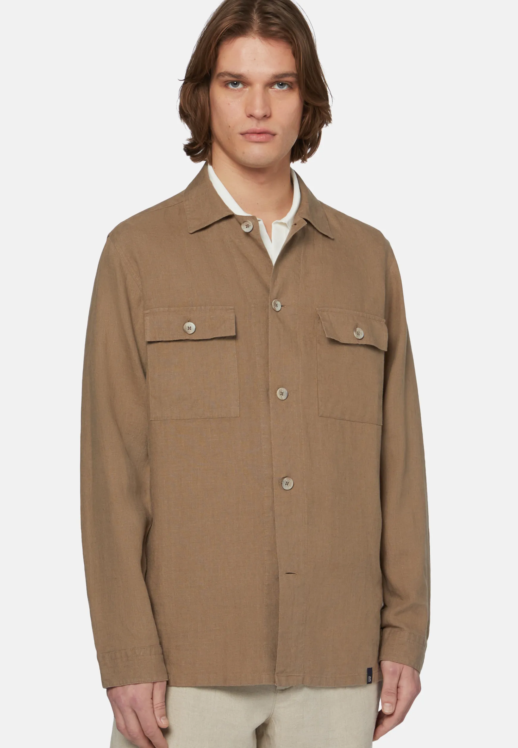 Dove Grey Linen Camp Overshirt|Boggi Milano Fashion