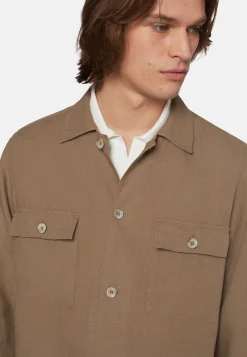 Dove Grey Linen Camp Overshirt|Boggi Milano Fashion