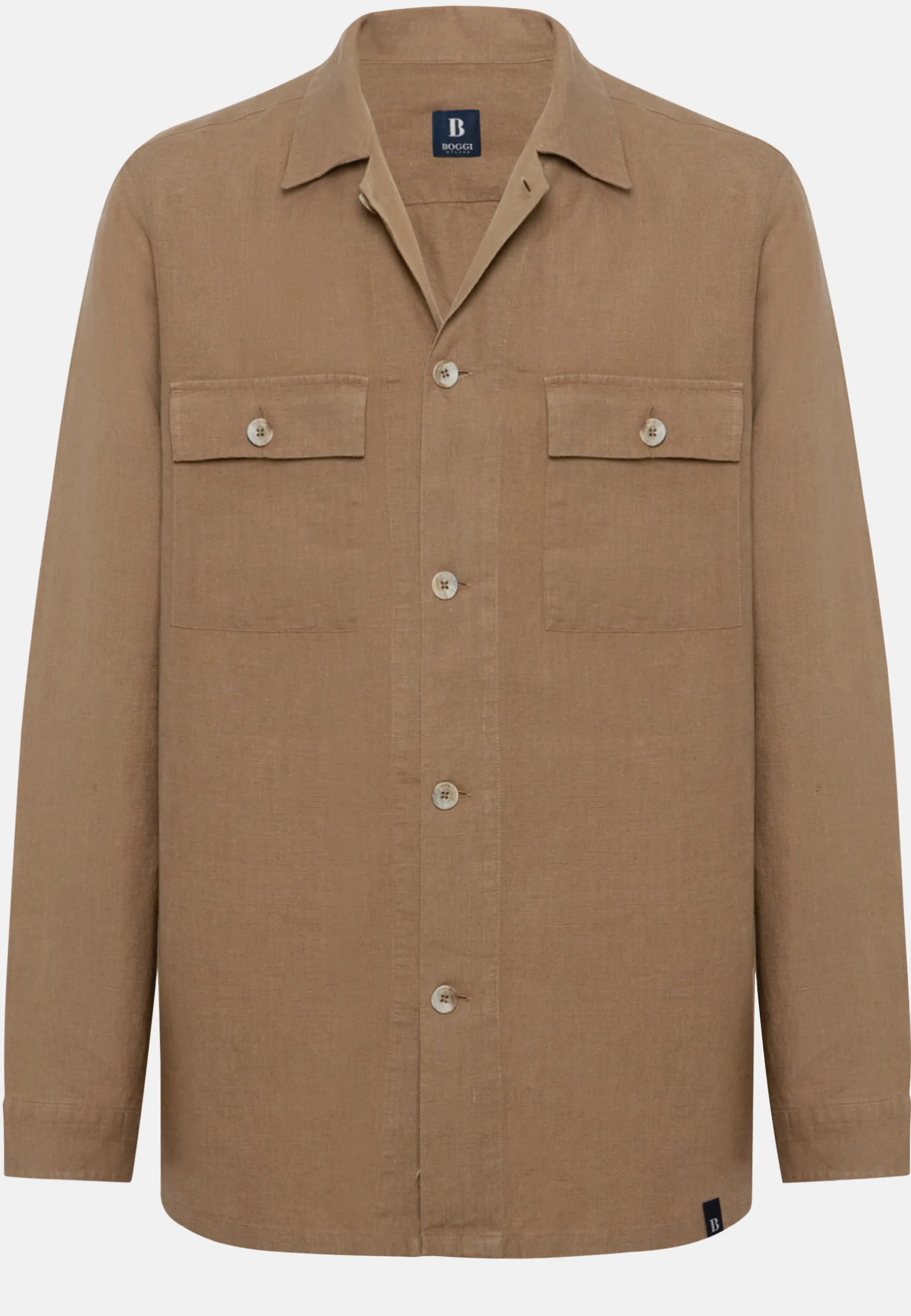 Dove Grey Linen Camp Overshirt|Boggi Milano Fashion
