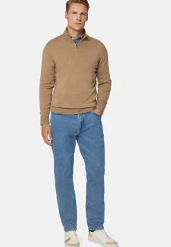 Dove Grey Merino Wool Half-Zip Jumper|Boggi Milano Store