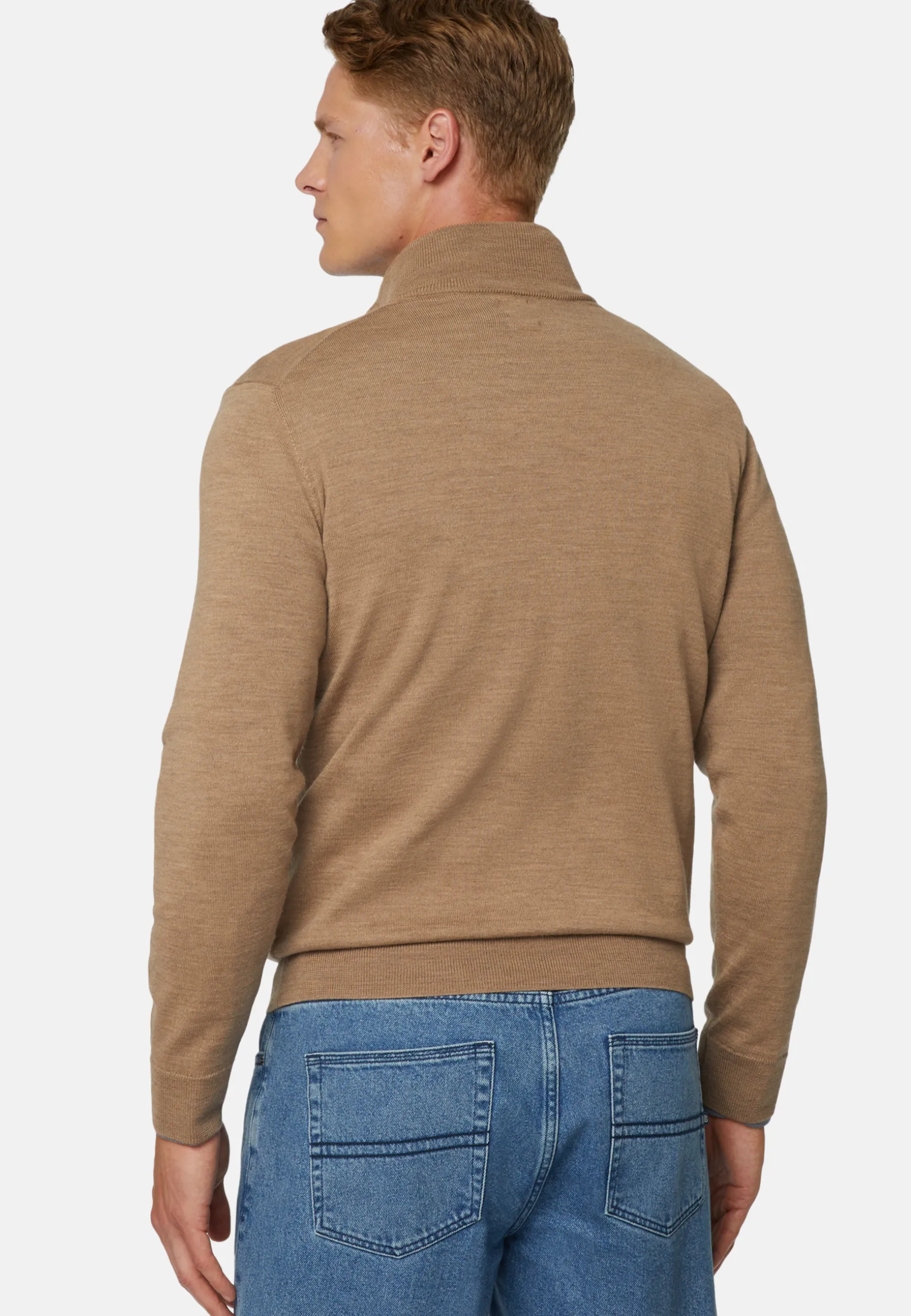 Dove Grey Merino Wool Half-Zip Jumper|Boggi Milano Store