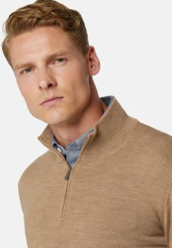 Dove Grey Merino Wool Half-Zip Jumper|Boggi Milano Store