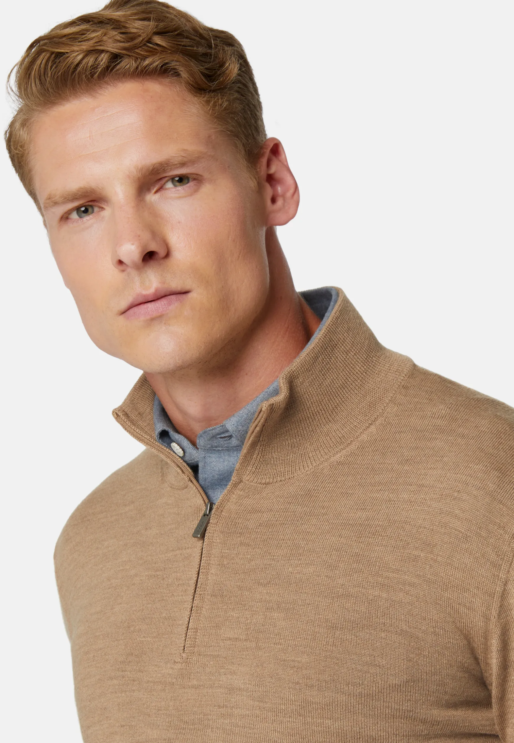 Dove Grey Merino Wool Half-Zip Jumper|Boggi Milano Store