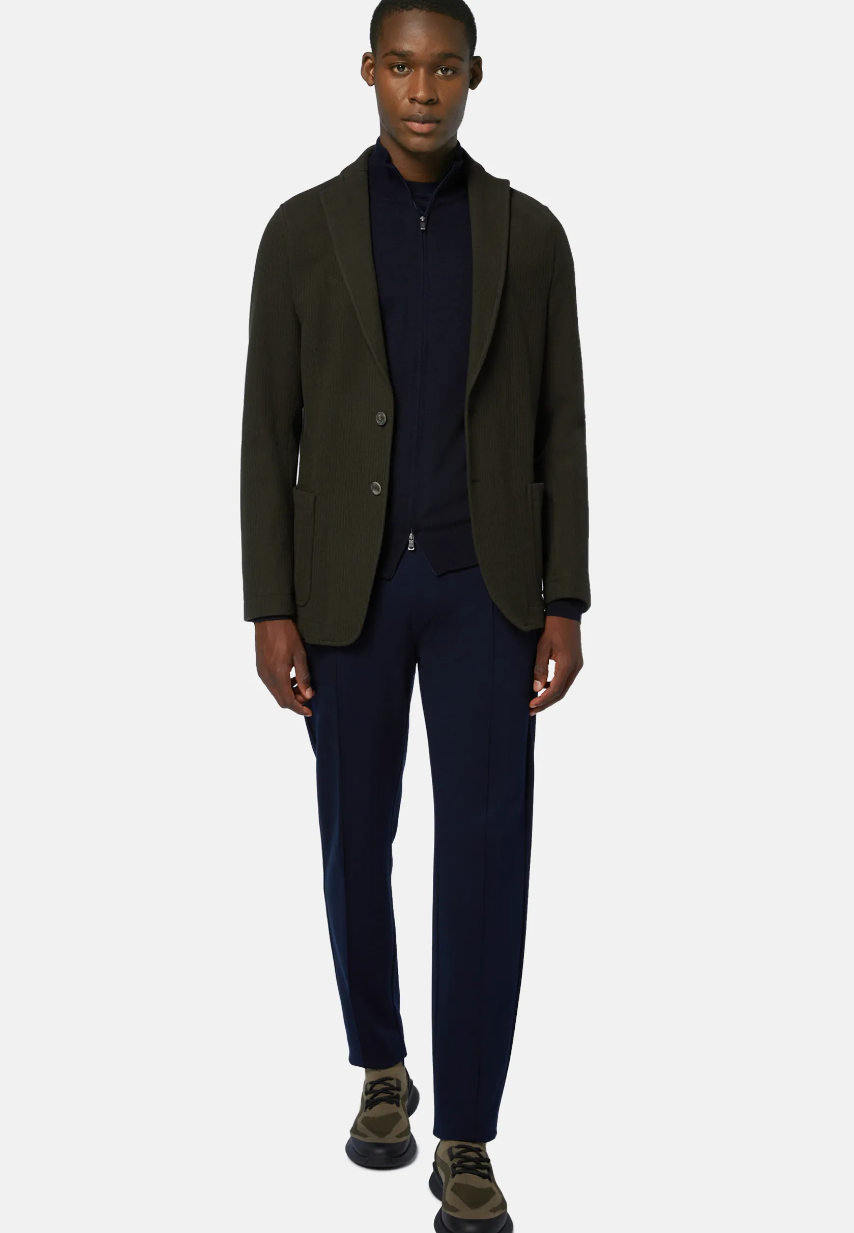 Green Bridge Jacket in B Jersey Wool and Cotton|Boggi Milano Flash Sale
